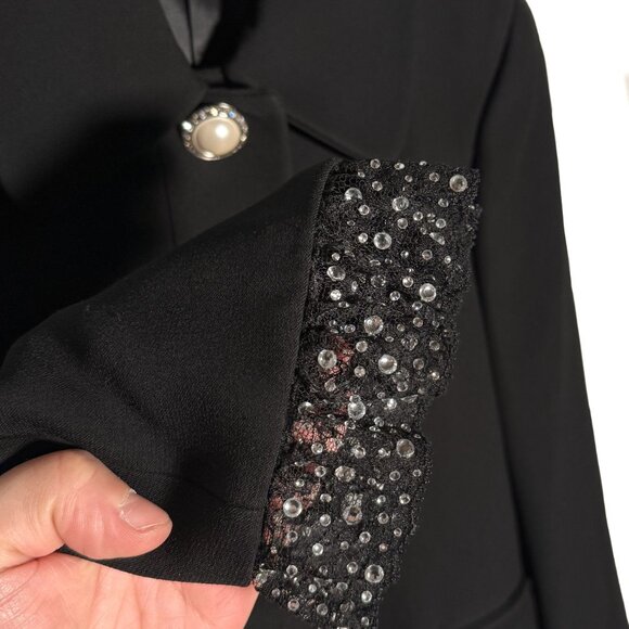 Miu Miu 2018 Pearl Buttons Crystal Lace Cuffs Black Blazer - Picture 5 of 11